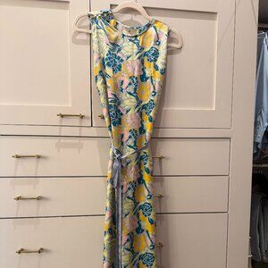 Hannah silk maxi dress; blue/pink/yellow floral; size 1 (S)